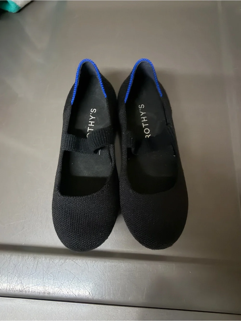 Rothy's Black Knit Mary Jane Flats with Blue Accent